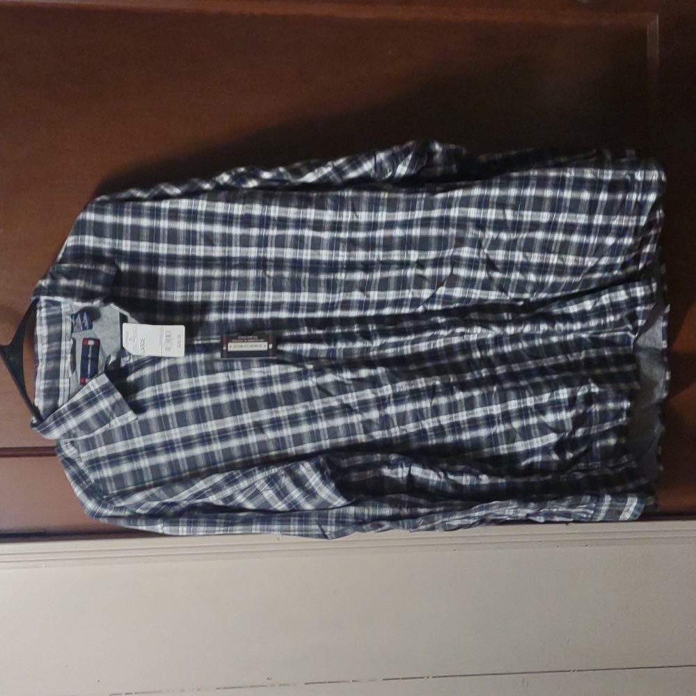 Vintage plaid button-up shirt shacket cotton lined men's LG American Blue winter